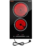 VEVOR Built in Electric Stove Top, 12 inch 2 Burners Ceramic Cooktop, Glass Radiant Cooktop with ...