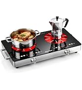 Cooksir 2 Burner Electric Cooktop - 110v Countertop and Built-in Electric Stove 2000W, 12 Inch Ce...
