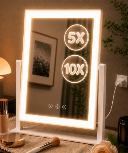 10X/5X Magnifiers | Plug-in tabletop vanity mirror with 3 color lighting