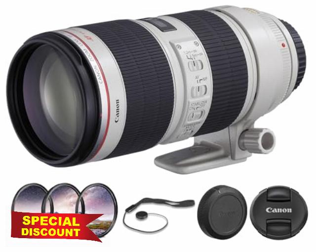 Canon EF 70-200mm f/2.8L is II USM Lens Bundle + Filter Kit + Cap Keeper + Cleaning Kit (Renewed)