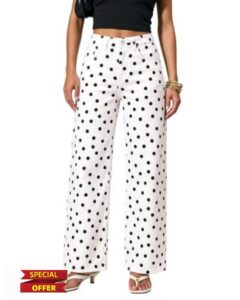 GRAPENT Wide Leg Jeans for Women High Waisted Polka Dot Stretch Denim Pants                                                          Polka Dot