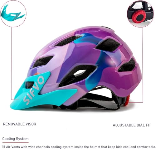 SIFVO Kids Bike Helmet Boys and Girls Bike Helmet with Cool Visor Helmet for Kids 5-14