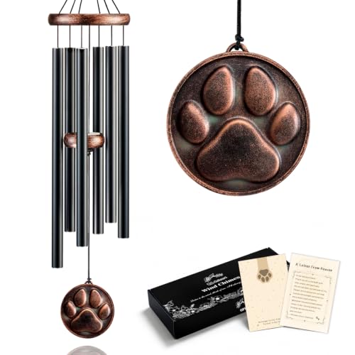 32" Pet Memorial Wind Chimes | Vintage Embossed DogPaw Pendant