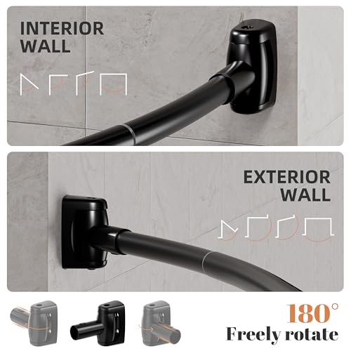 Black Shower Curtain Rod with Rotating Bracket