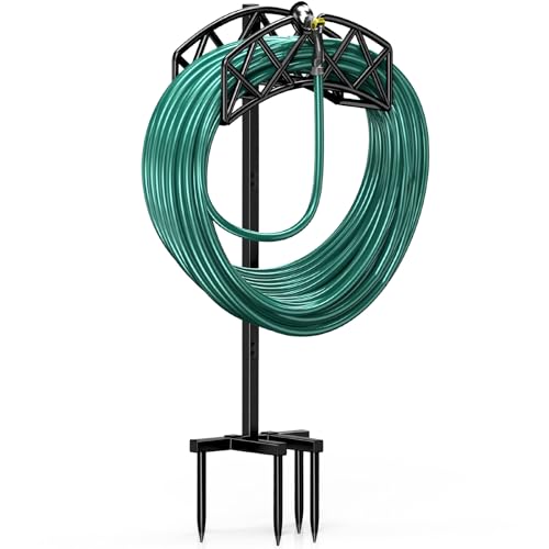 Freestanding Hose Storage Stand Rack for Outside (Black)
