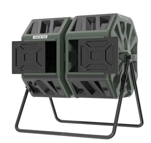 Green Dual 26.5gal lawn-matching chambers for bulk waste. Reinforced frame adds stability. Easy outdoor bolt structure assembly.