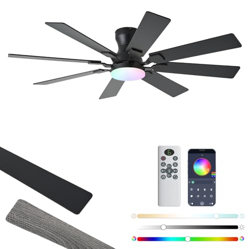 6 Speeds Reversible Low Profile Ceiling Fan with Light and Remote/APP Control