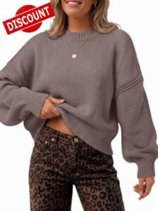 Trendy Queen Women's Oversized Cropped Sweater Batwing Knit Fall Outifit                                                          Crew Neck Chunky Fashion