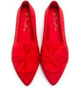 FancyRing Women's Knit Ballet Flats Pointed Toe Bow Knot Slip On Shoes Breathable Comfortable Cas...