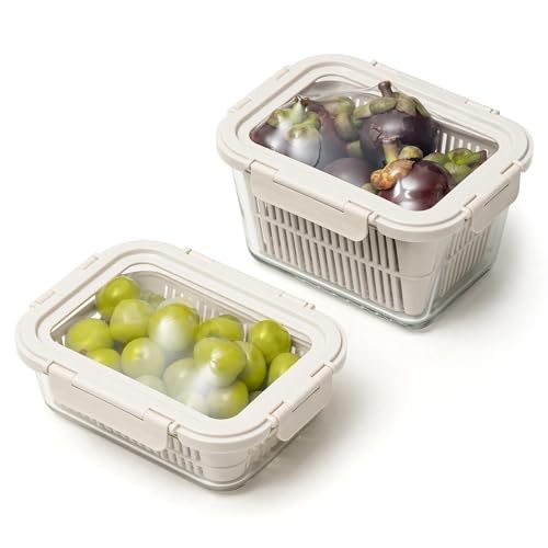 2-Pack – Airtight Fruit & Vegetable Containers with Removable Colanders