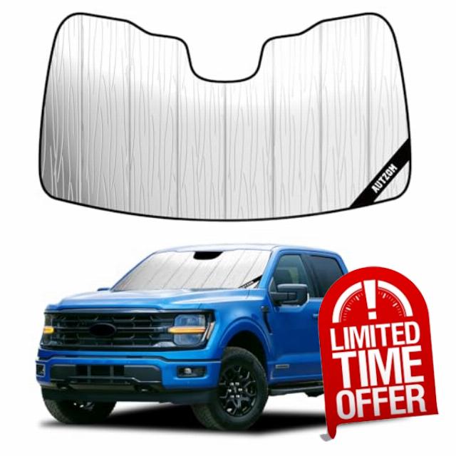 Windshield Sun Shade for Ford F150 (2021-2026) Vehicle-Specific Design | Precise Coverage Blocks Heat Keep Interior & Dashboard Cool Silver Coating Fast Set Up Travel Daily Commuting Custom-fi