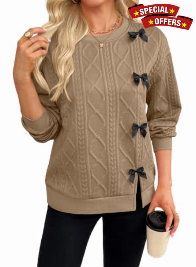 SHEWIN Women Fall Crew Neck Sweatshirt Pullover Casual Tops                                                          Long Sleeve