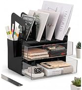 LALOBLUE Stackable Letter Tray Desk Organizer, Set of 4 Clear PET Paper & File Organizers, Docume...