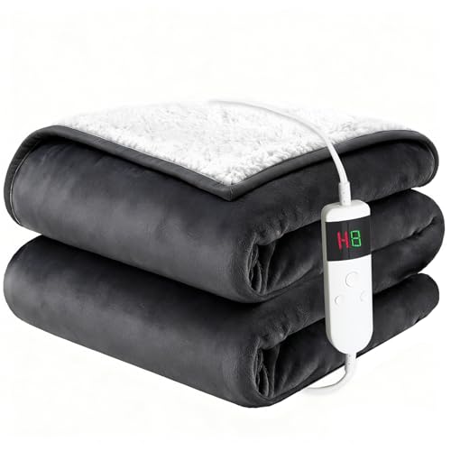 Soft Flannel 72"x84" Heating Blanket with 8 Hours Auto Off 10 Fast Heating Levels Machine Washable Sherpa Heated Blanket with Overheating Protectio
