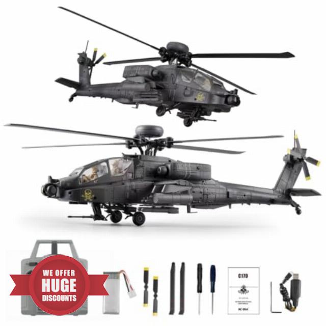 1/48 RC ERA C170 AH-64D Apache RC Helicopter 2.4G 6CH Flybarless RC Military Helicopter with Optical Flow Positioning
