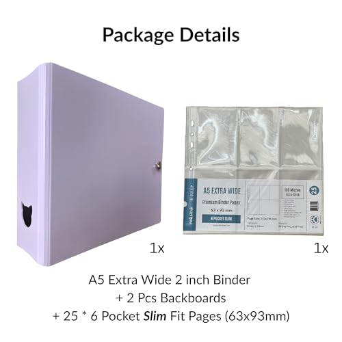 Large Capacity Kpop Photocard Binder with 2 Backboards and 25 Single Sided A5 Extra Wide 6 Pocket Pages (Minimal Purple)