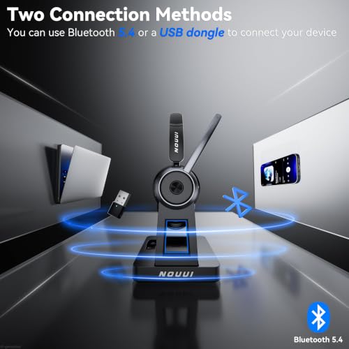 65H Battery with Charge Base Bluetooth Headset with Microphone for PC/Call Center/Computer/Zooms/Teams