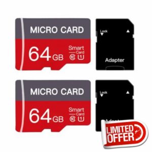 2 Pack 64GB Micro SD Card Class10 Memory Card U3 TF Card with Adapter for Smartphones
