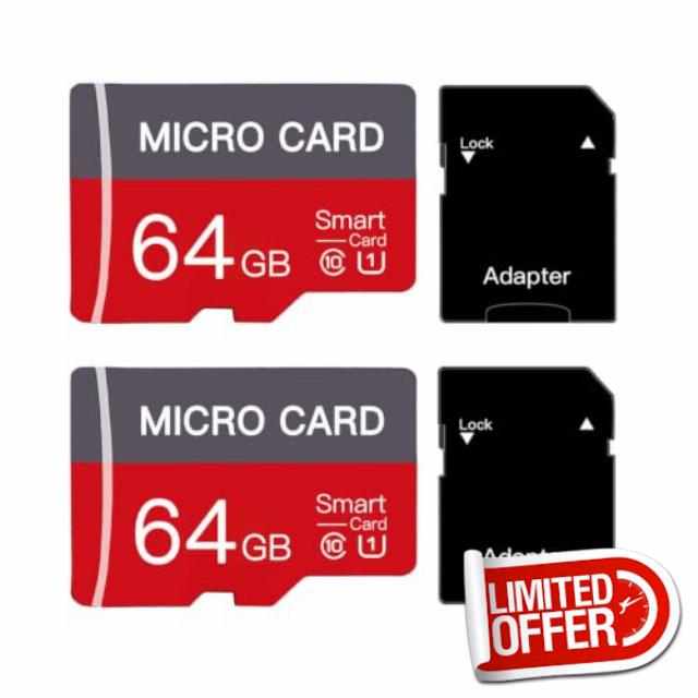 2 Pack 64GB Micro SD Card Class10 Memory Card U3 TF Card with Adapter for Smartphones