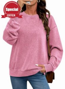 SHEWIN Acid Wash Sweatshirt For Women Crewneck Long Sleeve Pullover Tops                                                          Cotton
