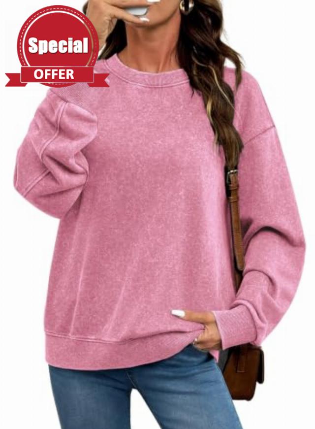 SHEWIN Acid Wash Sweatshirt For Women Crewneck Long Sleeve Pullover Tops                                                          Cotton