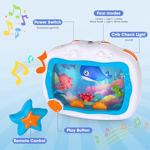 with Light & Soothing Sound for Crib & Car Seat Travel (Blue)
