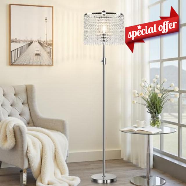 【Upgraded】 Dimmable Crystal Floor Lamps for Living Room