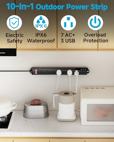 6FT Extension Cord 7 AC | 1625W/13A 6FT USB Power Strip with Multiple Outlets