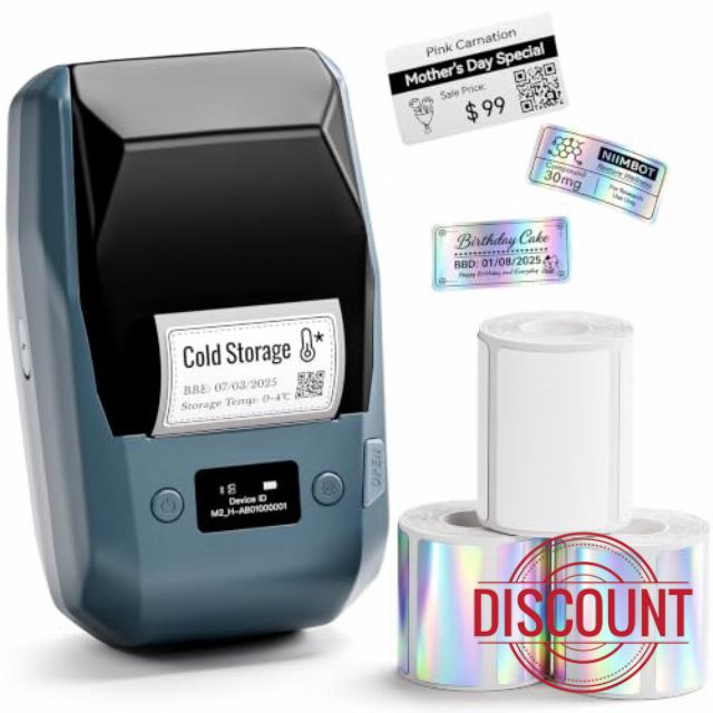NIIMBOT M2 Label Maker with Tape 3 Rolls，2inch Thermal Transfer Label Maker                                                          300DPI Bluetooth Label Printer for Phone & PC