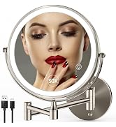 9" Wall Mounted Lighted Makeup Mirror, 30X/1X Double Sided Magnifying Mirror with Lights, 3000mAh...