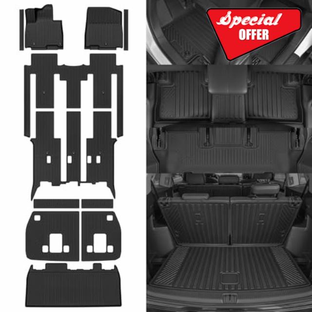 Custom Fit Floor Mats for 2022-2026 Kia Carnival Gas 8 Seats | /Bench Seat(Not for Hybrid) All Weather TPE Floor Liners & Trunk Mat & Backrest Mats & Door Sill Guard | Full Set Accessories
