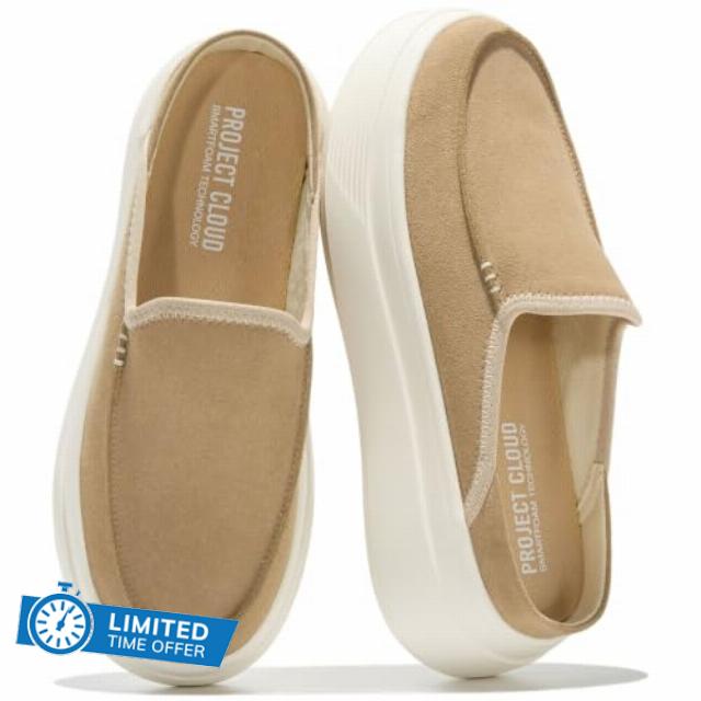 Project Cloud Platform Mule Loafers for Women - Womens Clogs & Mules                                                          Genuine Leather & Canvas Sneaker Mules for Women Footwear - Non-Slip Womens Shoes & Womens Loafers - Stylish Womens Mules