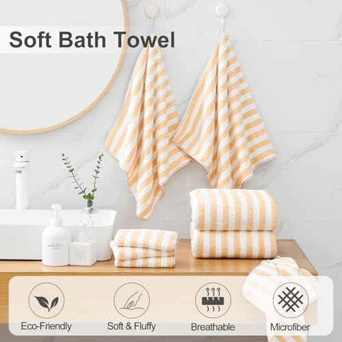 Ultra Soft Bathroom Towel Set with Hanging Loop - Apricot Yellow