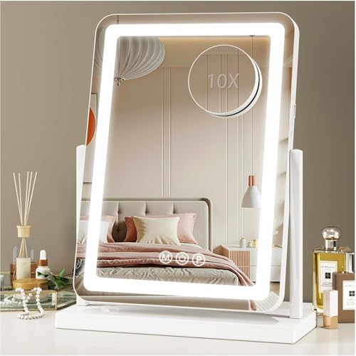 18"x13" Hollywood Lighted Makeup Mirror for Tabletop & Bedroom 3 Color Lighting Modes Smart Touch Control 360° Rotation Detachable