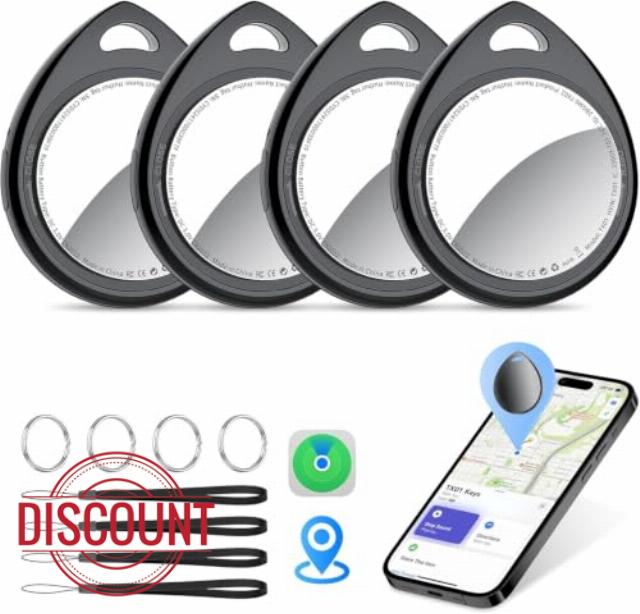 Air Tracker Tags-4 Pack Work with Apple Find My (iOS Only) 100dB Sound | 5.3 Smart Bluetooth Tracker