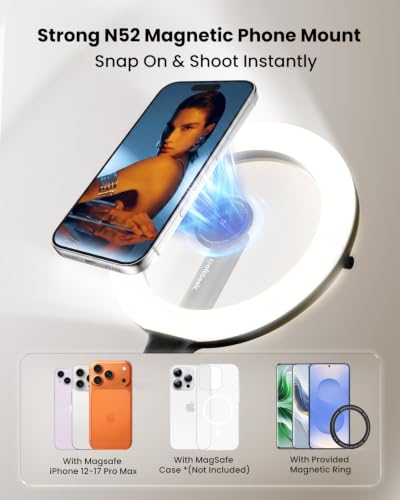 Magnetic Phone Tripod with Light | 5000mAh Rechargeable 10.2" LED Glow Ring Light
