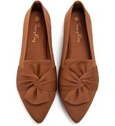 FancyRing Women's Knit Ballet Flats Pointed Toe Bow Knot Slip On Shoes Breathable Comfortable Cas...