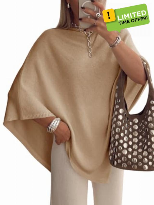 Saodimallsu Womens Poncho Sweater Boat Neck Batwing Sleeve Fall Trendy Casual Knit Pullover Cape Shawl Tops