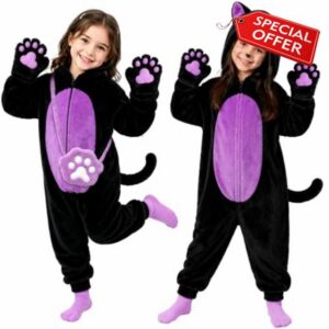 Black Cat Costume for Girls - Halloween Costume for Kids Role Play with Bag                                                          Halloween Dress Up Animal Onesie Costume for Kids Age 3-10 Cosplay Party