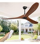 Obabala 60" Outdoor Ceiling Fan with Light and Remote, Solid Wood 3-Blade Ceiling Fan with DC Mot...