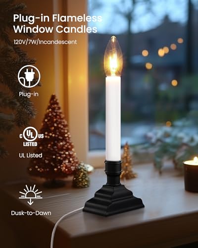 Dusk-to-Dawn Window Lights with Black Candle Holders