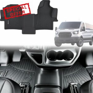 All Weather Floor Mats for 2022-2026 Ford Transit/E-Transit w/Vinyl Floor 150/250/350/350HD (Not Fit Transit Connect) TPE Rubber Liners Transit Odorless Anti-Slip Waterproof Car Front Row Mats