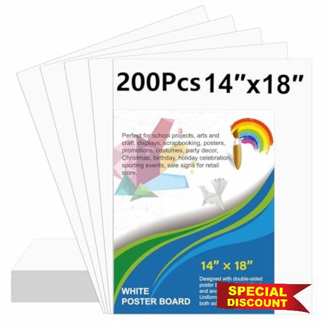 200 Pcs 14"x18" White Poster Board Paper Bulk
