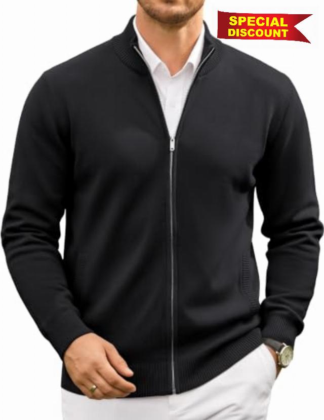 COOFANDY Men's Full Zip Cardigan Sweaters Mock Neck Knitwear with Pattern                                                          Solid and Fair Isle Sweater