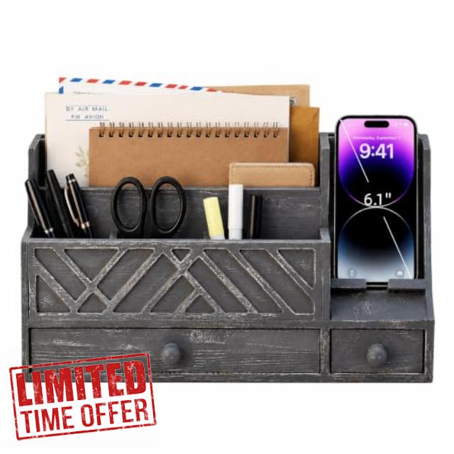 Wooden Desk Organizer with Drawers