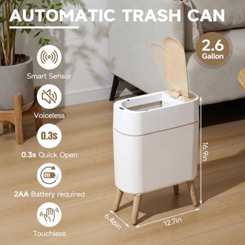 Slim Automatic Wastebasket 2.6 gallon Touchless Trash Bin