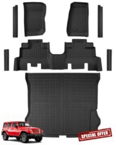 Floor Mats Cargo Liner Trunk Mat for Jeep Wrangler JK 2007-2018 | Door Sill Protector | 4-Door | Not JL or 2-Door | All Weather | Heavy Duty | TPE | Waterproof | Anti-Slip | Car Accessories
