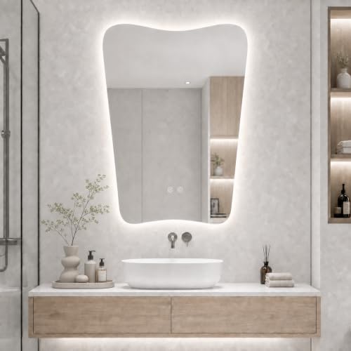 24x36 Inch Asymmetrical Frameless Backlit Vanity Mirror with Anti-Fog