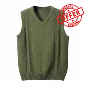 Mens Sweater Vest V Neck Sleeveless Chunky Cable Knit Pullover Casual Layering Knitwear for Fall Winter Daily