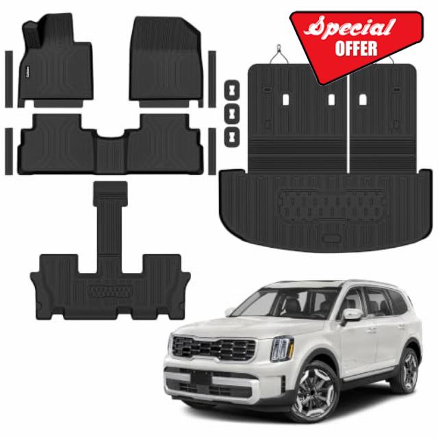 Floor Mats for 2020-2025 Kia Telluride 7/8 Seats (Not for 2027) | All Weather TPE Custom Fit Floor Liner